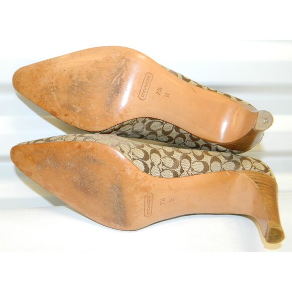 Coach Jayne 7.5 B Signature Canvas & Leather Heels In Tan/Brown Y2k Pumps  Shoes - Picture 11 of 15